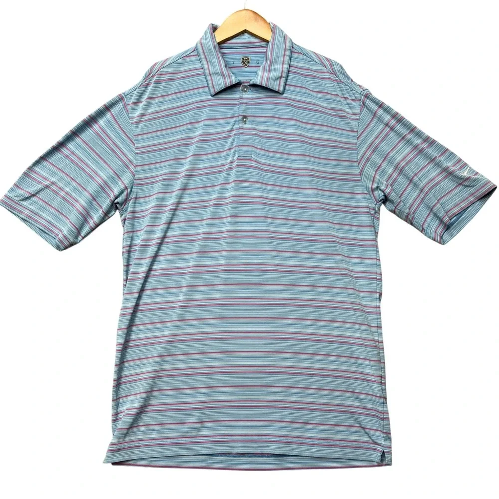 Nike Polo Shirt Men Small Blue Pink Stripe Short Sleeve Stretch Performance Golf